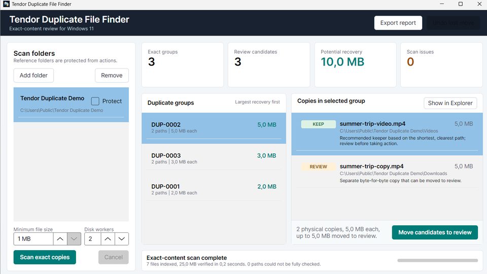 Tendor Duplicate File Finder Screenshot