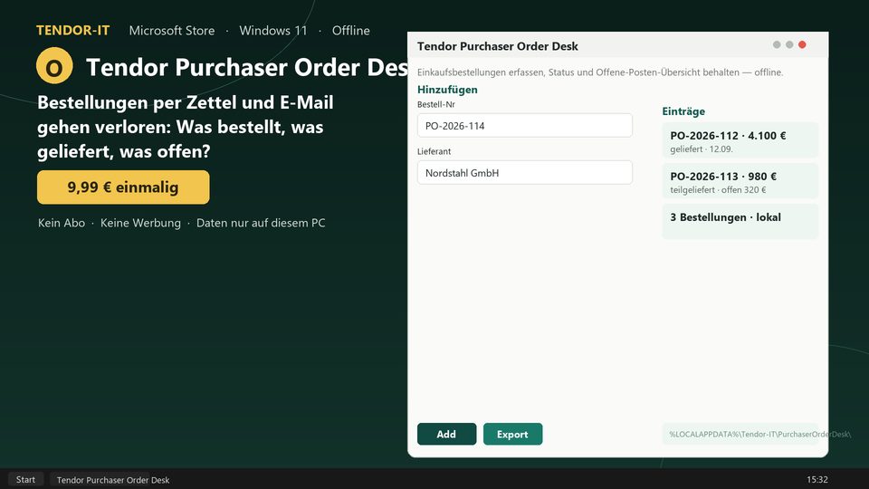 Tendor Purchaser Order Desk Screenshot
