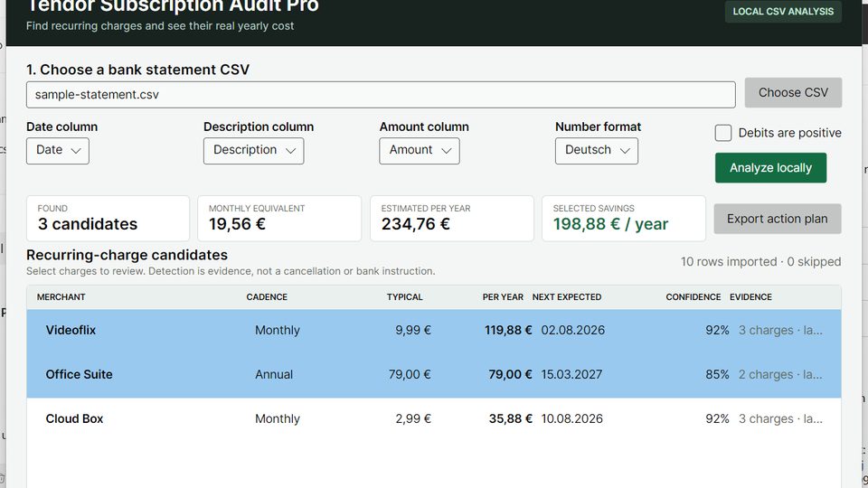 Tendor Subscription Audit Pro Screenshot