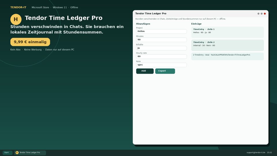 Tendor Time Ledger Pro Screenshot