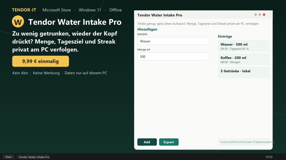 Tendor Water Intake Pro Screenshot